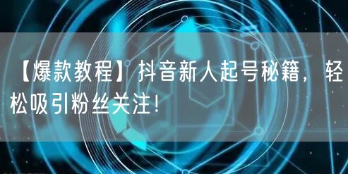 【爆款教程】抖音新人起号秘籍，轻松吸引粉丝关注！